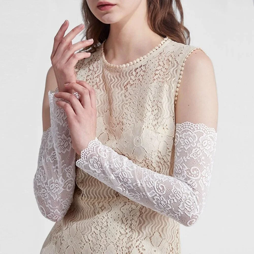 Women's 1 White Fingerless Lace Arm Sleeves Gloves Wedding Dress Party Prom